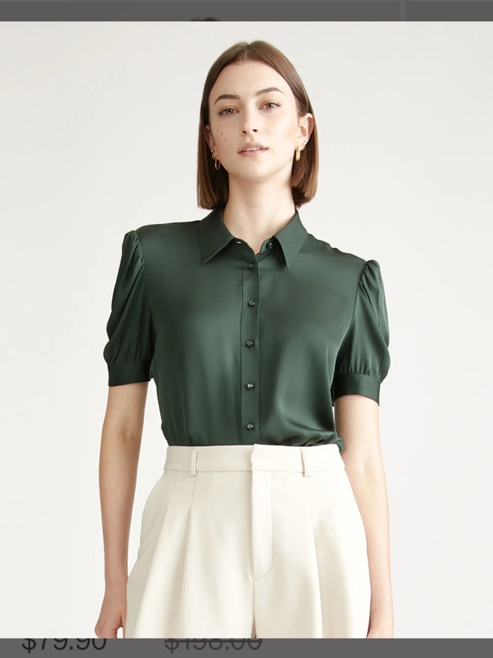 Quince silk green washable puff sleeve L Large